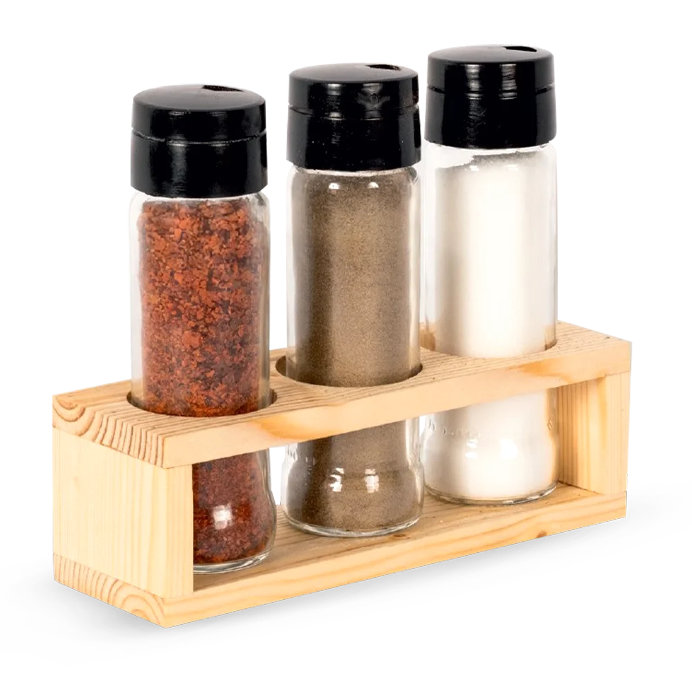 HİLLCAP 3 LÜ AHŞAP SDANTLI BAHARATLIK TUZLUK SETİ