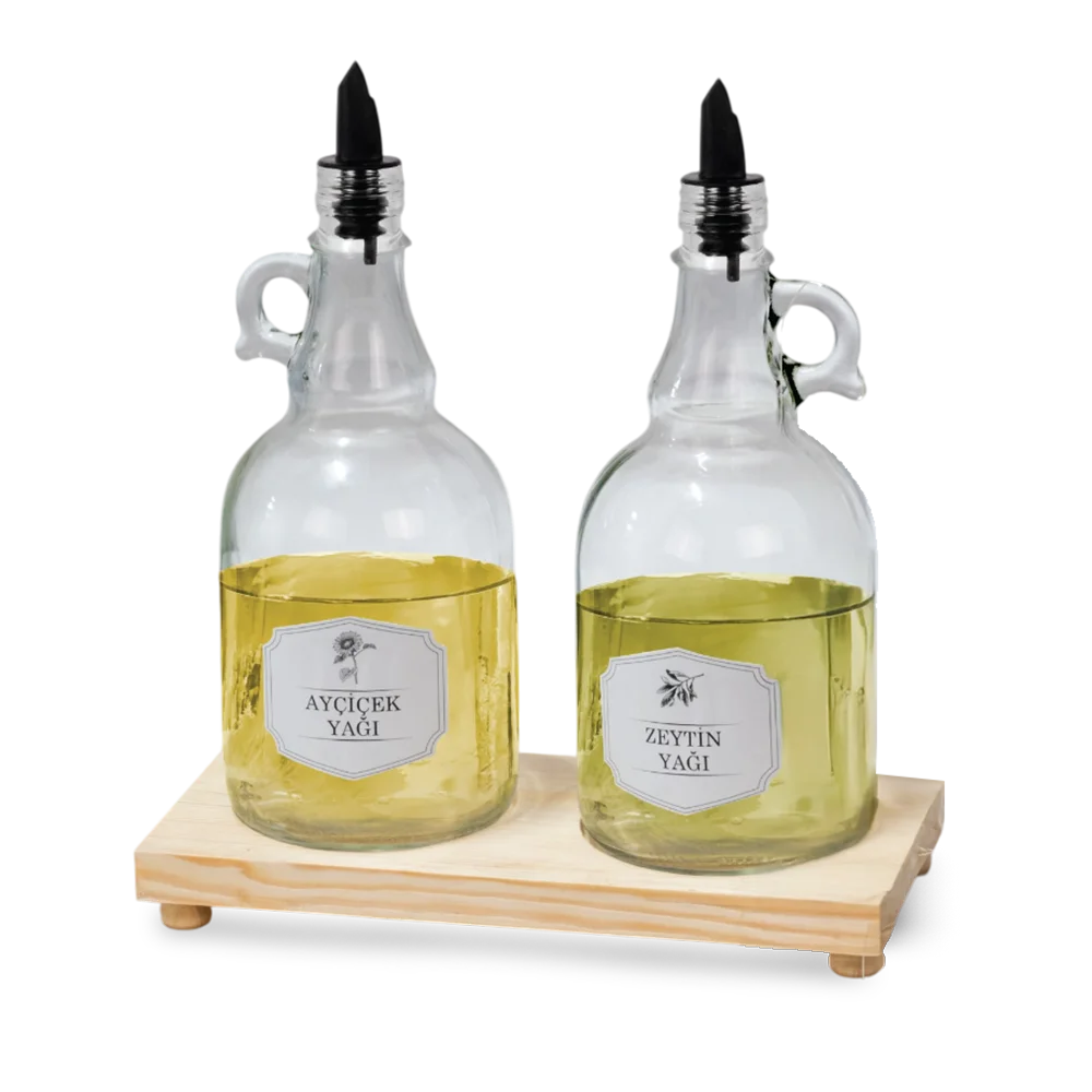 HİLLCAP 2 Lİ YAĞLIK SETİ 1000 CC. AHŞAP STANDLI