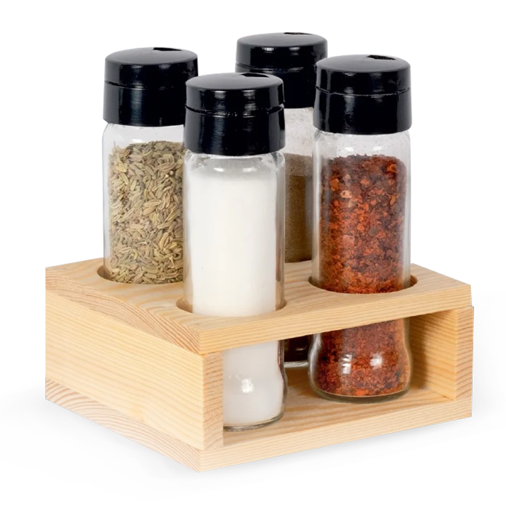 HİLLCAP 4 LÜ AHSAP SDANTLI BAHARAT SETİ  KARE